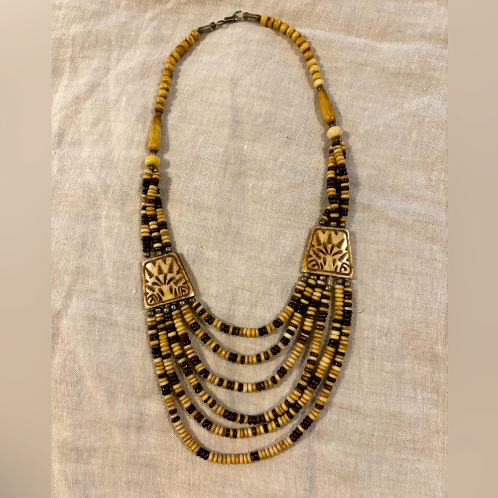 Bohemian Beaded Necklace - Brown and Tan